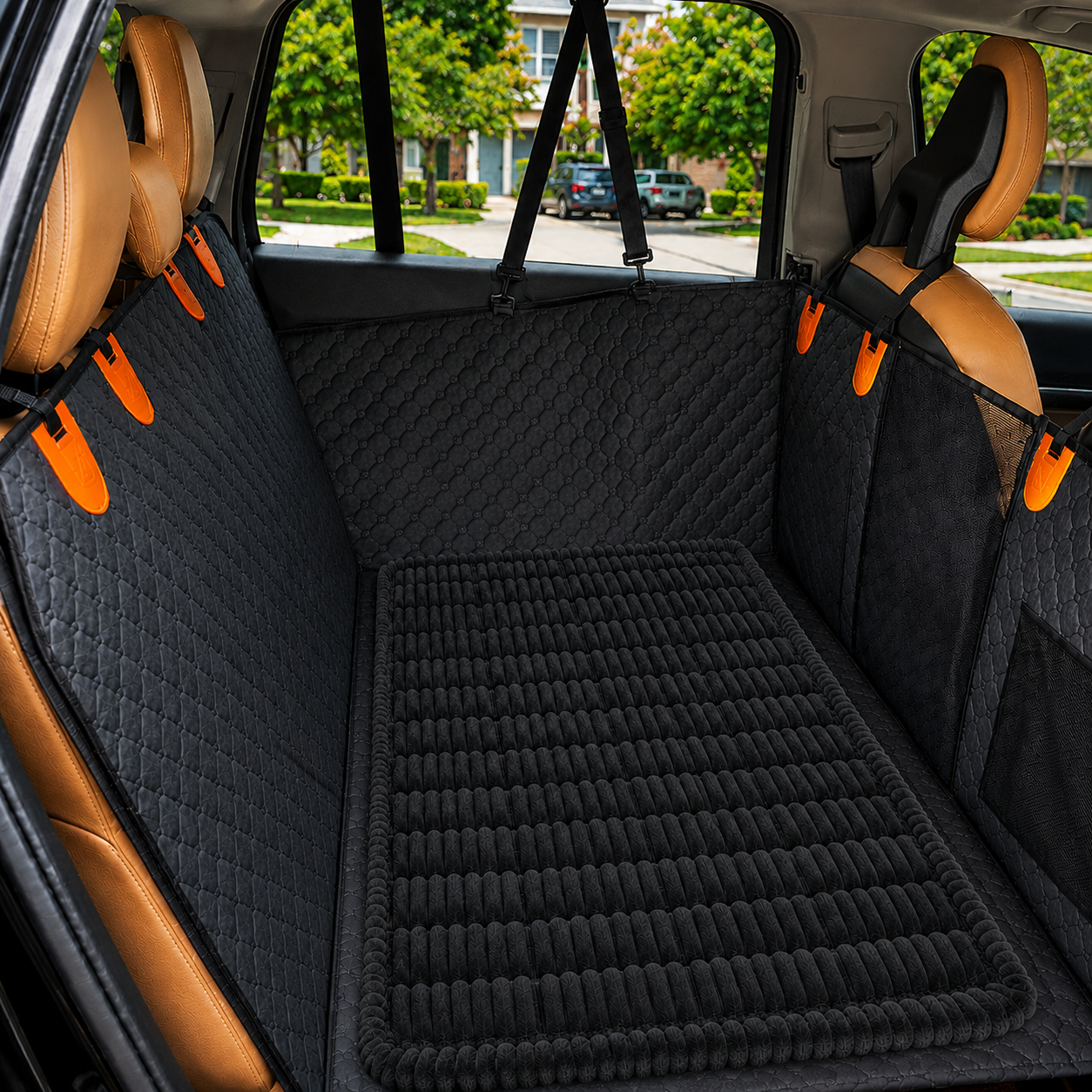 RoadGuard Comfort Pad plush dog car bed in black, 51 by 23.6 inches