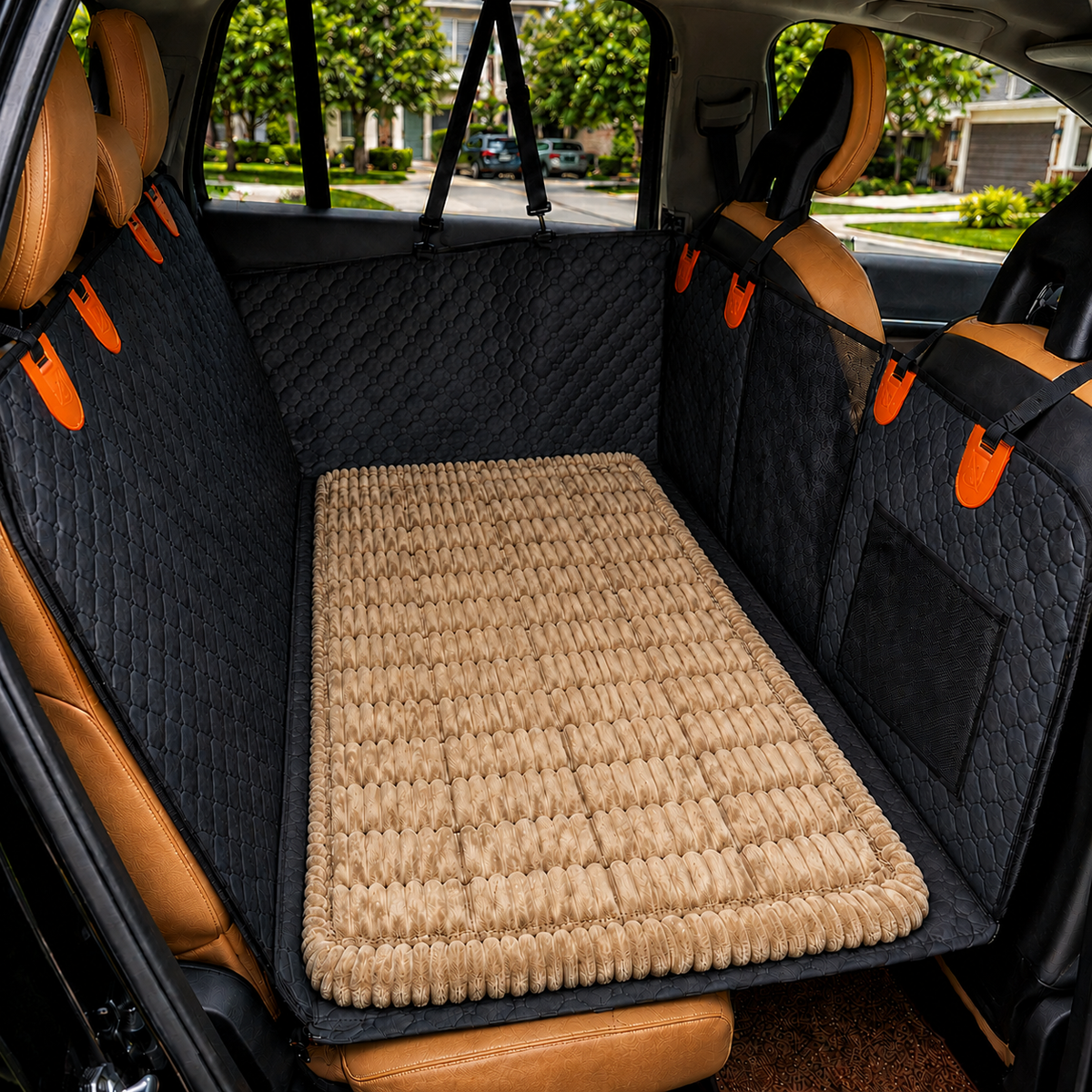 RoadGuard Comfort Pad plush dog car bed in brown, 51 by 23.6 inches