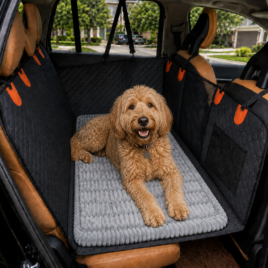 RoadGuard Comfort Pad, a plush non-slip dog bed sized for a car back seat extender platform