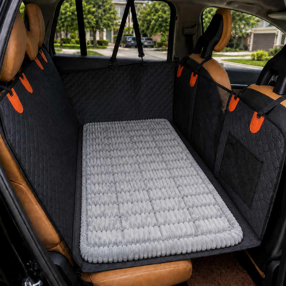 RoadGuard Comfort Pad plush dog car bed in grey, 51 by 23.6 inches